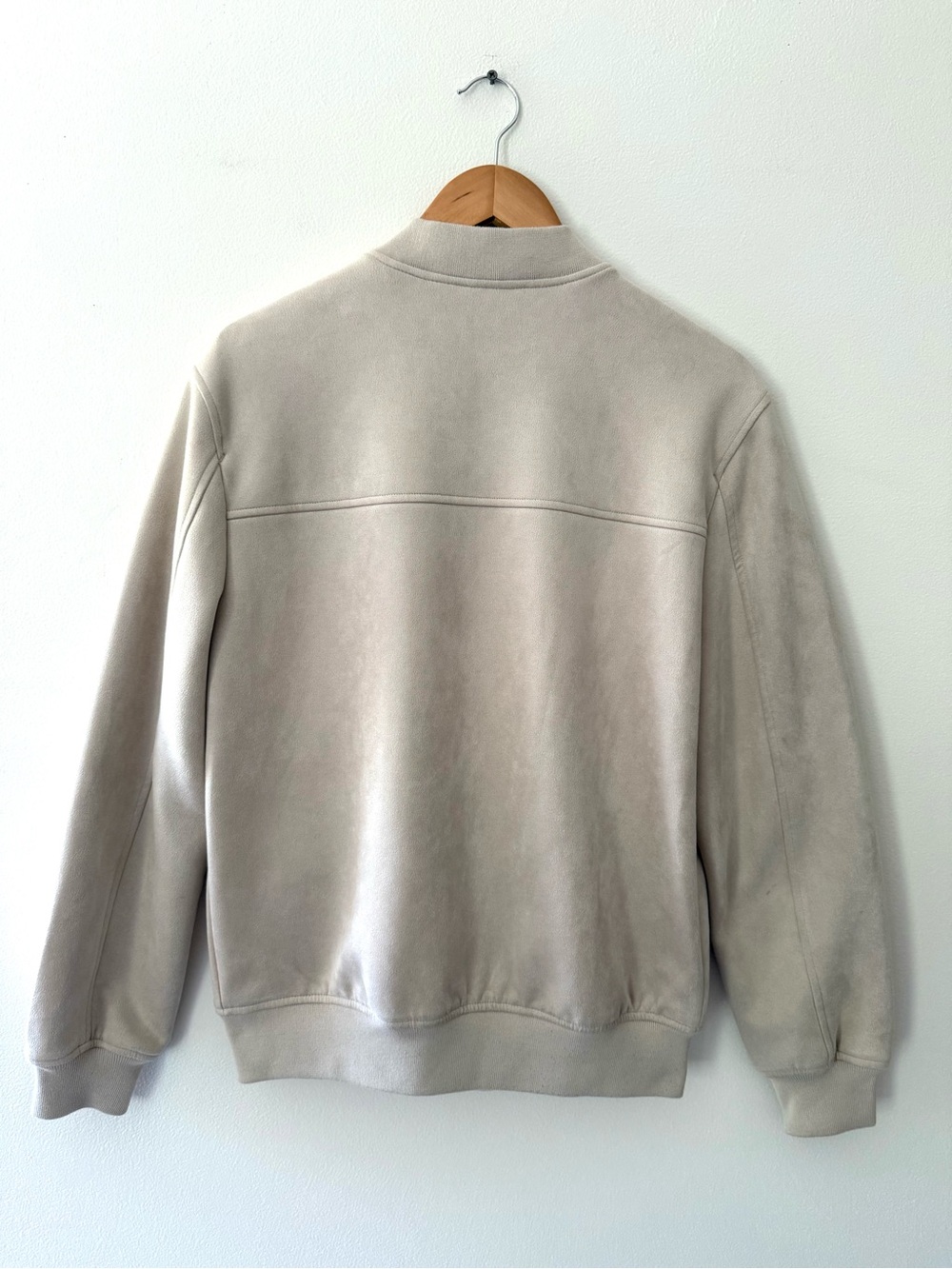 ZARA Man Faux Suede Bomber Jacket S Beige Stone Tan Minimalist Aesthetic Coat - Picture 3 of 16